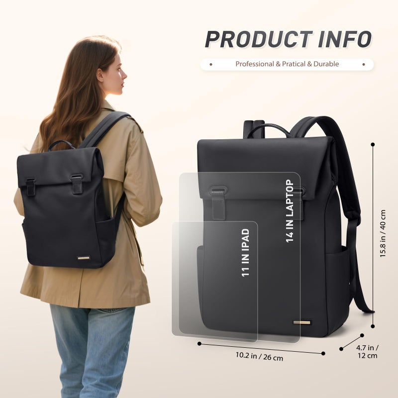 GOLF QUALITY Women Laptop Backpack Computer Backpacks Carry On Waterproof backpack Fits 14Inch Notebook Travel Commute College (Black) - Image 2