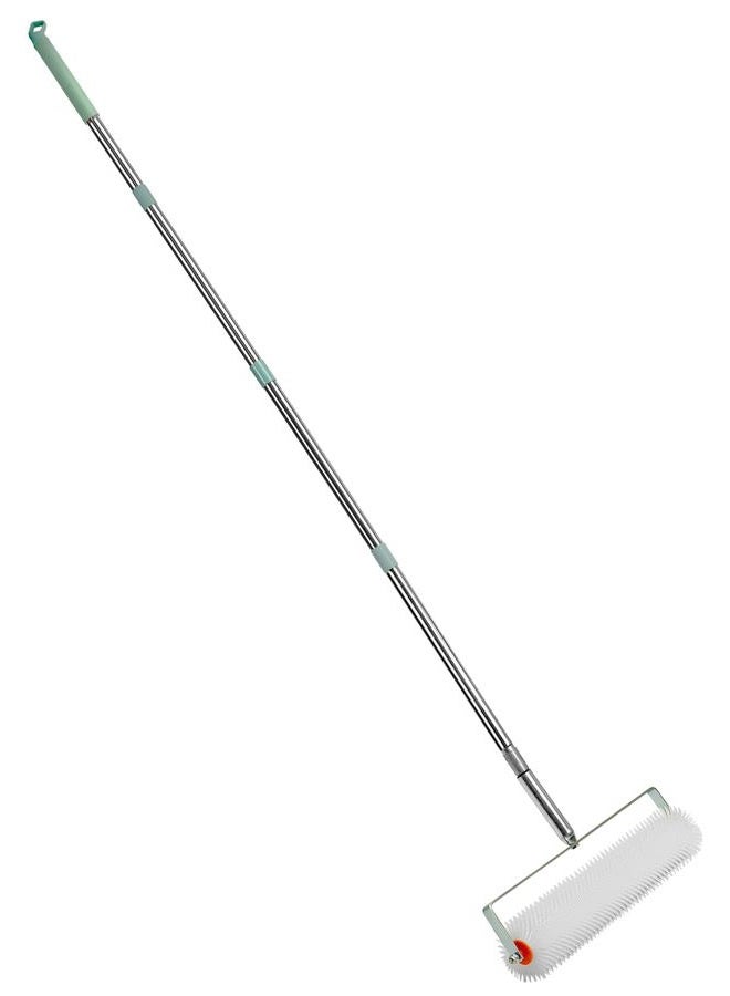 QWORK Spiked Screeding Compound Roller, 20" x 1" Latex Floor Self Leveling Screed Spiked Roller Remove Bubble Smooth Level Screed Surface with 30mm Nails/Teeth, with 5.2ft Telescopic Rod - Image 1