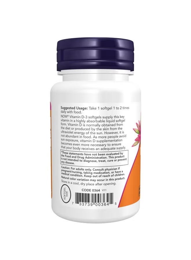 NOW Supplements, Vitamin D-3 400 IU, Strong Bones*, Structural support*, 180 Softgels - Image 4