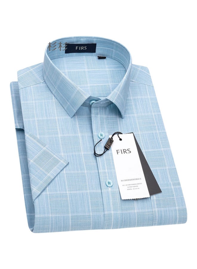 FIRS Short-Sleeve Plaid Shirt For Men, Casual Business Formal Wear For Middle-Aged, 2004 Green Short-Sleeve, Size 43 - Image 1