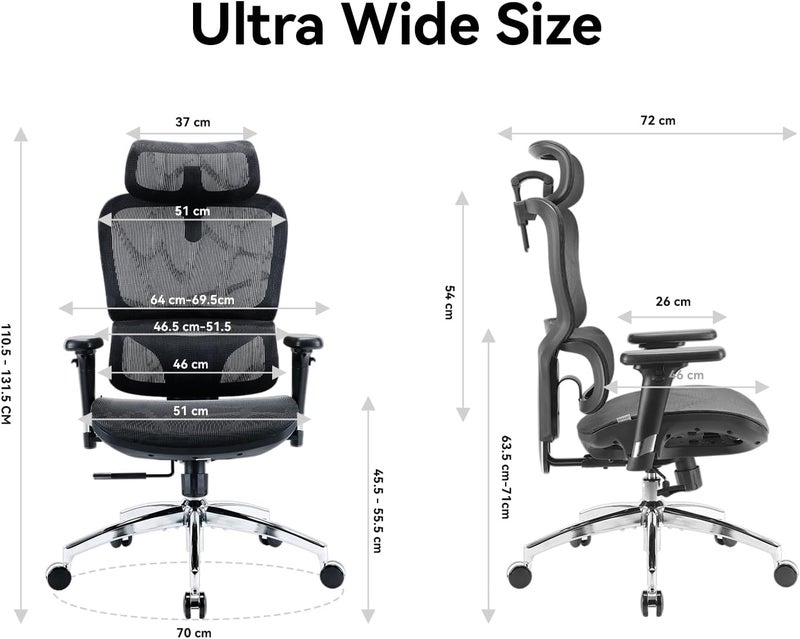 SIHOO M56B Ergonomic Office Chair, High Back Desk, Lumbar Support, Swivel Computer Task Chair with Adjustable Headrest, Tilt Function,Black - Image 3