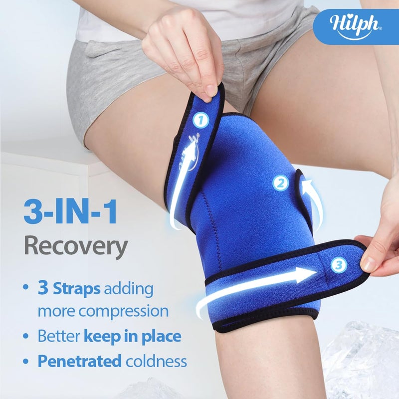 Hilph Knee Ice Pack Wrap, Reusable Adjustable Brace with 2 Gel Hot Cold Packs Around Entire Knee for Pain Relief, Replacement Surgery & Meniscus Tear, ACL, Arthritis, Swelling, Blue - Image 4