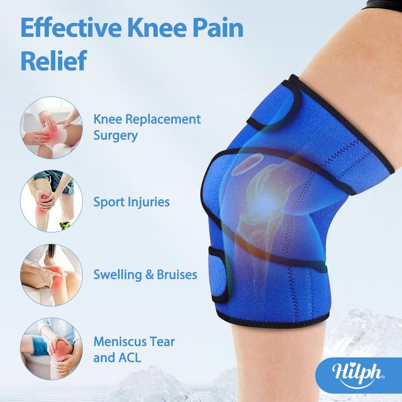 Hilph Knee Ice Pack Wrap, Reusable Adjustable Brace with 2 Gel Hot Cold Packs Around Entire Knee for Pain Relief, Replacement Surgery & Meniscus Tear, ACL, Arthritis, Swelling, Blue - Image 2