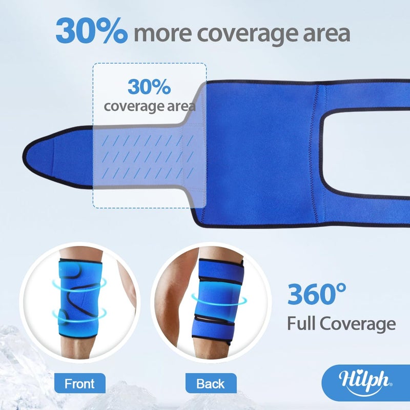 Hilph Knee Ice Pack Wrap, Reusable Adjustable Brace with 2 Gel Hot Cold Packs Around Entire Knee for Pain Relief, Replacement Surgery & Meniscus Tear, ACL, Arthritis, Swelling, Blue - Image 3