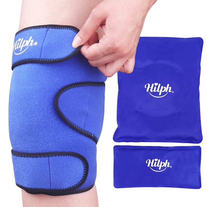 Hilph Knee Ice Pack Wrap, Reusable Adjustable Brace with 2 Gel Hot Cold Packs Around Entire Knee for Pain Relief, Replacement Surgery & Meniscus Tear, ACL, Arthritis, Swelling, Blue - Image 1