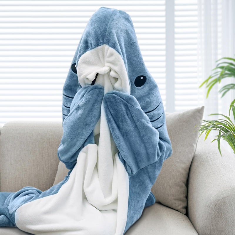 TBGENIUS Shark Blanket Hoodie Onesie for Adults and Kids, Cozy Flannel Shark Costume Shark Sleeping Bag - Image 3