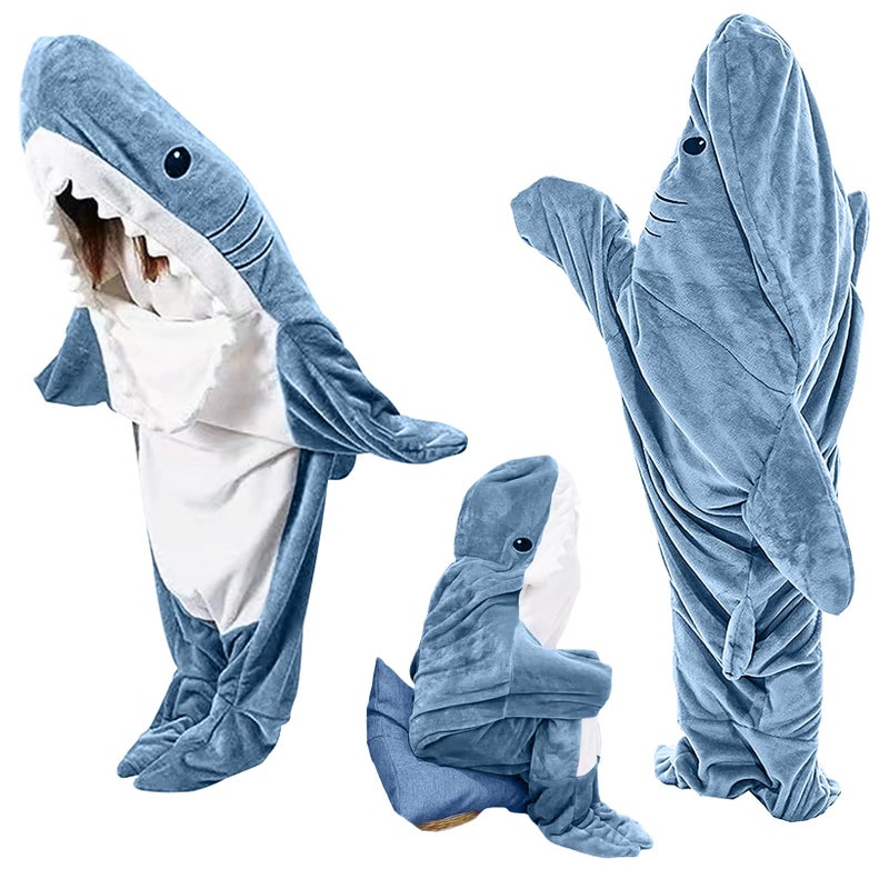 TBGENIUS Shark Blanket Hoodie Onesie for Adults and Kids, Cozy Flannel Shark Costume Shark Sleeping Bag - Image 1
