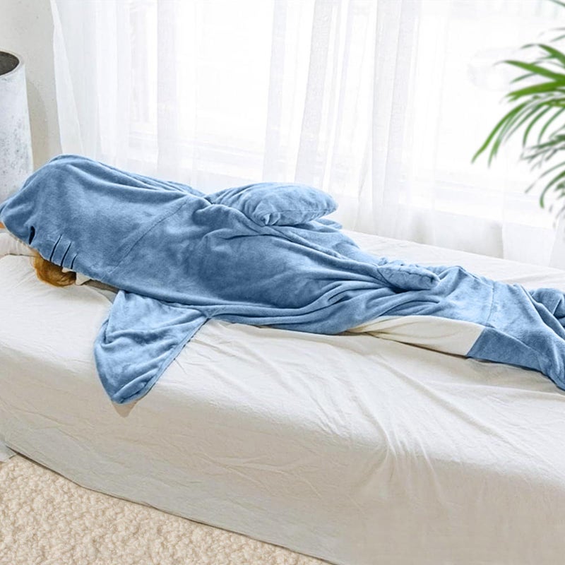 TBGENIUS Shark Blanket Hoodie Onesie for Adults and Kids, Cozy Flannel Shark Costume Shark Sleeping Bag - Image 2