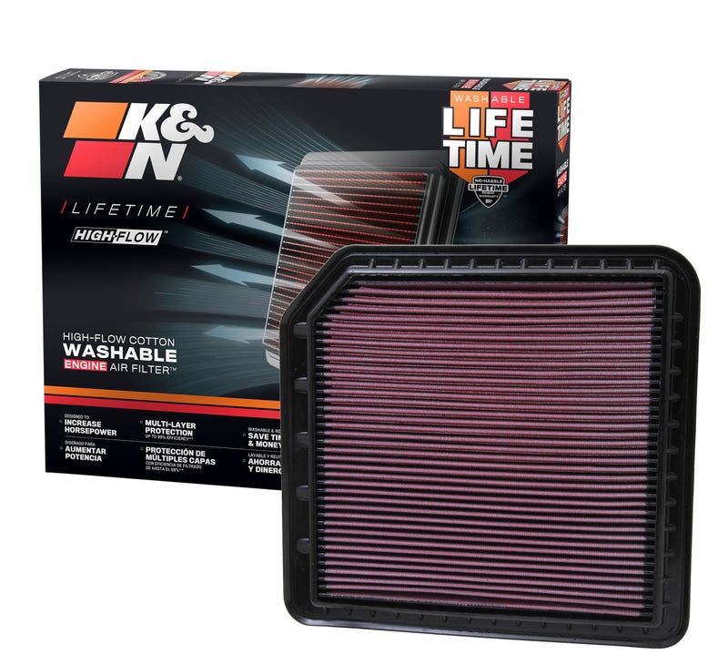 K&N High-Flow Original Lifetime Engine Air Filter: Increase Power: Premium, Washable: Compatible with 2010-2024 Infiniti/Nissan: QX56, QX80, Armada, Patrol, 33-2456 - Image 1