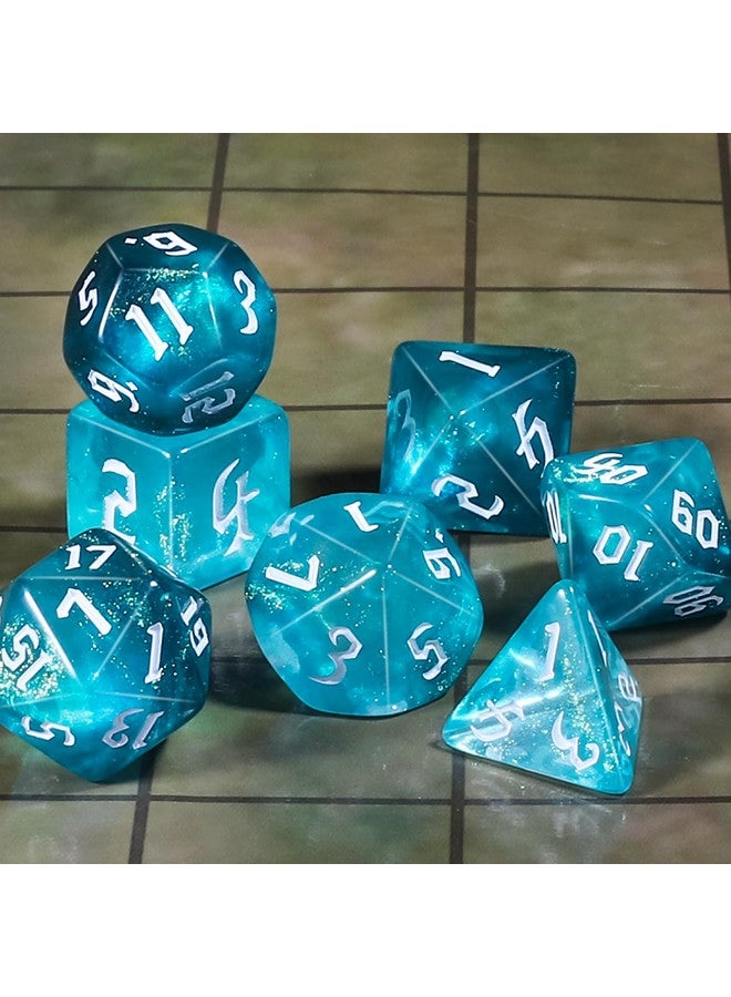 CiaraQ CiaraQ DND Polyhedral Dice Set for Dungeons and Dragons RPG MTG Role Playing Table Games-with 1 Dice Pouch (Aquamarine + Glitter)  - Image 2