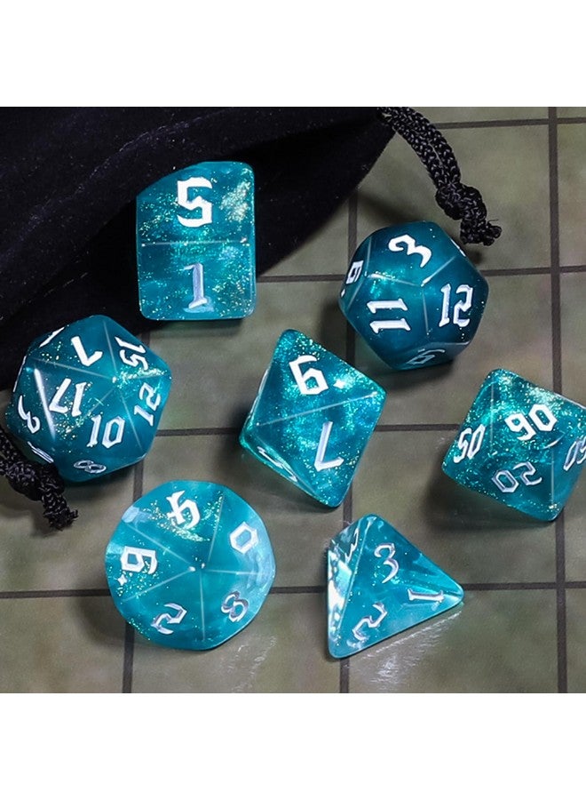CiaraQ CiaraQ DND Polyhedral Dice Set for Dungeons and Dragons RPG MTG Role Playing Table Games-with 1 Dice Pouch (Aquamarine + Glitter)  - Image 4