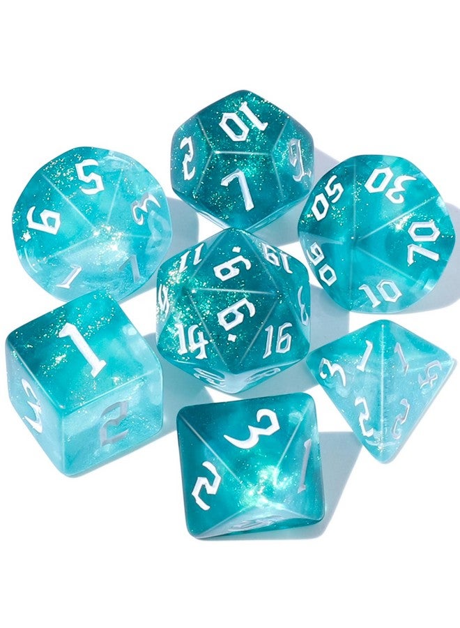 CiaraQ CiaraQ DND Polyhedral Dice Set for Dungeons and Dragons RPG MTG Role Playing Table Games-with 1 Dice Pouch (Aquamarine + Glitter)  - Image 1