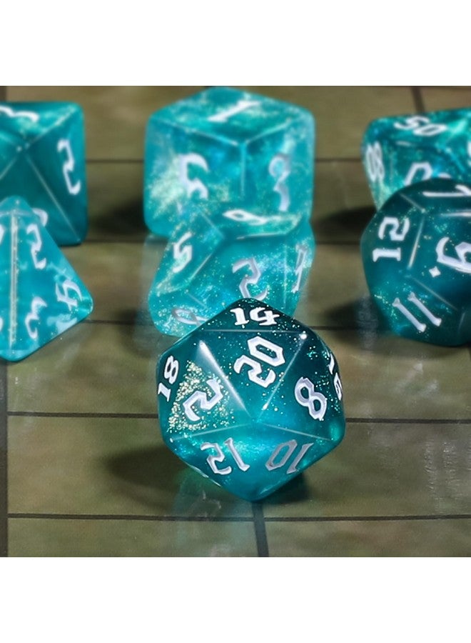 CiaraQ CiaraQ DND Polyhedral Dice Set for Dungeons and Dragons RPG MTG Role Playing Table Games-with 1 Dice Pouch (Aquamarine + Glitter)  - Image 3
