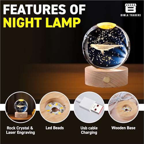 CRAE 3D Whale Crystal Night Lamp, Glass Ball Table Lamp with Wooden Base, Perfect for bedrooms, Nurseries and Cozy Corners (Whale) - Image 4