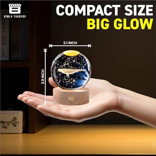 CRAE 3D Whale Crystal Night Lamp, Glass Ball Table Lamp with Wooden Base, Perfect for bedrooms, Nurseries and Cozy Corners (Whale) - Image 3