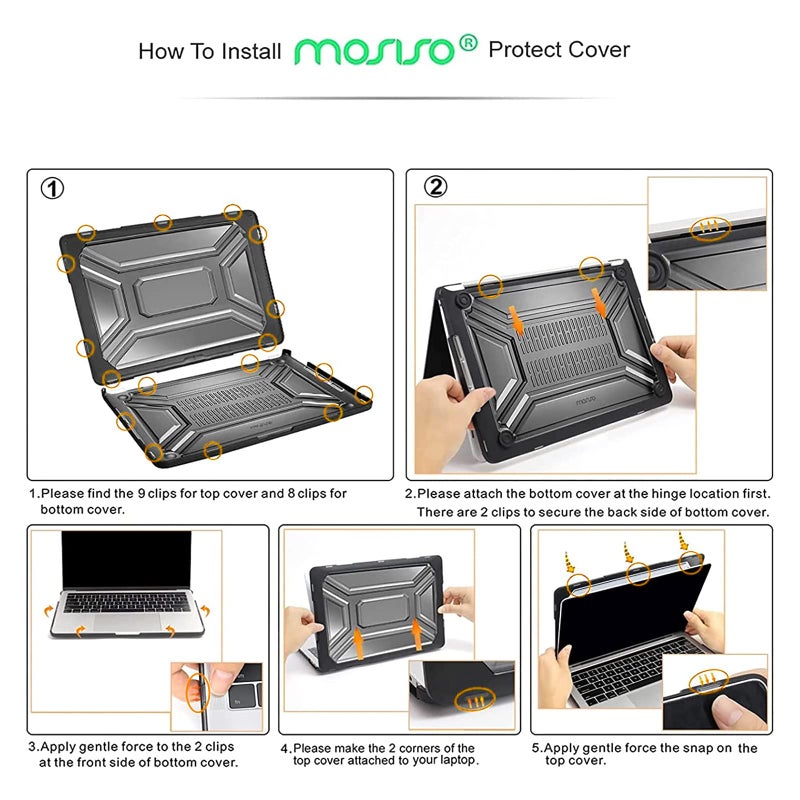 MOSISO Compatible with MacBook Pro 13 inch Case M2 2025 2024 2023 2022 2021 2020 A2338 M1 A2289 A2251 with Touch Bar, Heavy Duty Plastic Hard Shell Case with TPU Bumper&Keyboard Cover, Black - Image 3