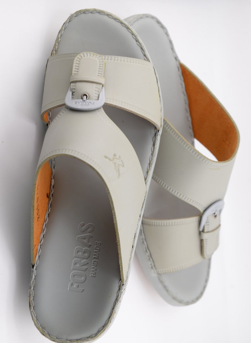 Al Nahham Slippers For Men | Everyday Flip Flops | Arabic Full Genuine Leather Mens Slipper Open Toe With Buckle Detail | White Footbed | Outdoor Arabic Sandals | Comfortable & LightWeight - Image 1