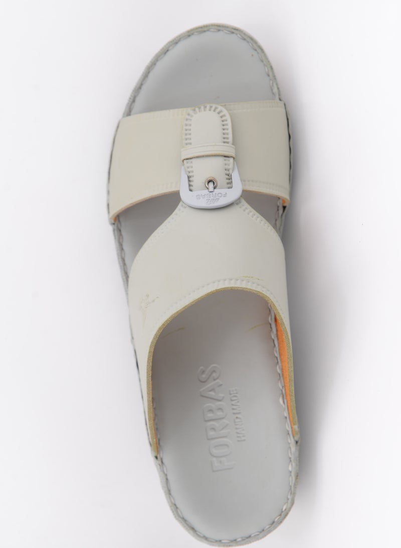 Al Nahham Slippers For Men | Everyday Flip Flops | Arabic Full Genuine Leather Mens Slipper Open Toe With Buckle Detail | White Footbed | Outdoor Arabic Sandals | Comfortable & LightWeight - Image 2