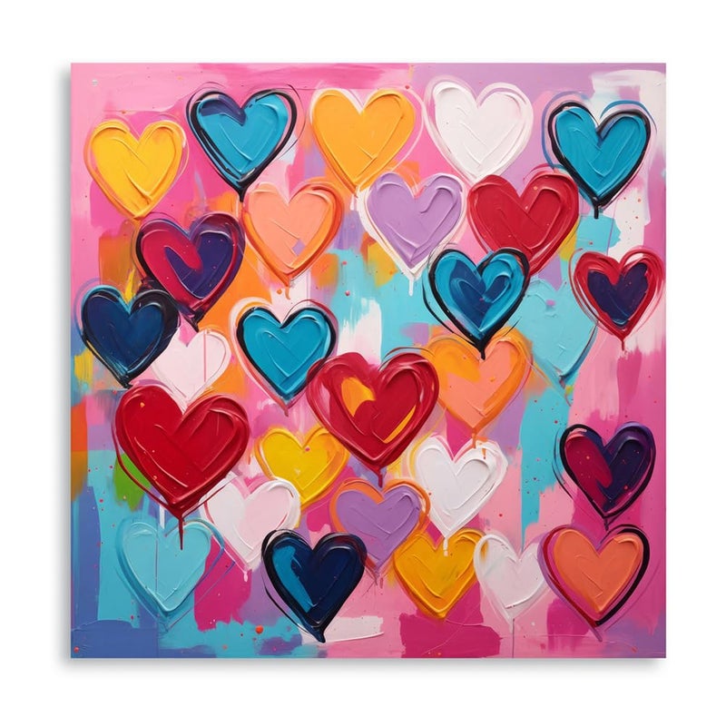 Kunstorner Colorful Heart Graffiti Wall Art Abstract Canvas Paintings Colorful Pictures Modern Abstract Artwork Decor for Office Bedroom Living Room Children's room 24"x24"x 1 Panels - Image 1