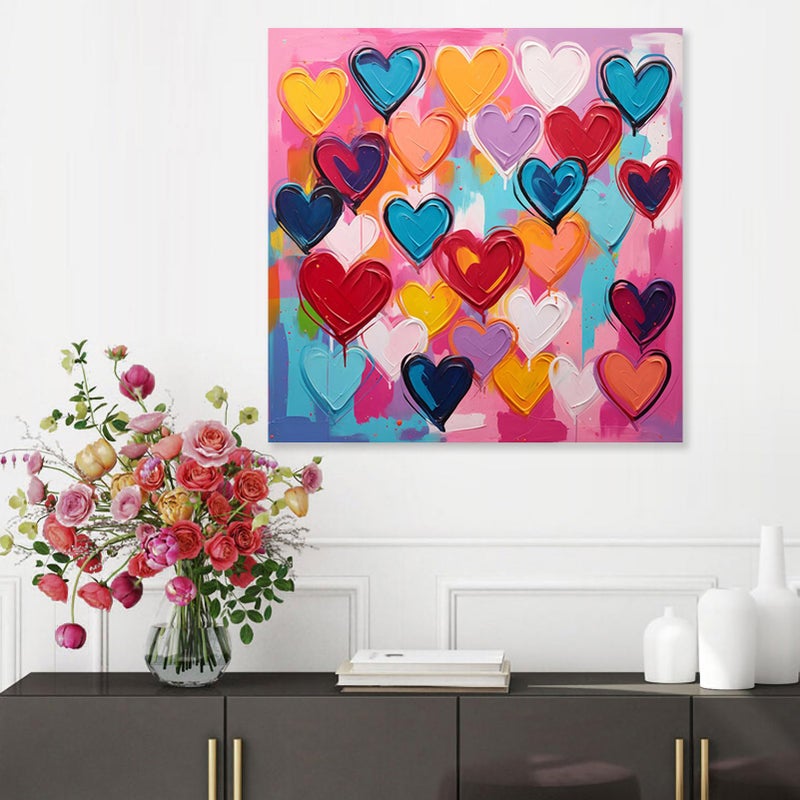 Kunstorner Colorful Heart Graffiti Wall Art Abstract Canvas Paintings Colorful Pictures Modern Abstract Artwork Decor for Office Bedroom Living Room Children's room 24"x24"x 1 Panels - Image 3