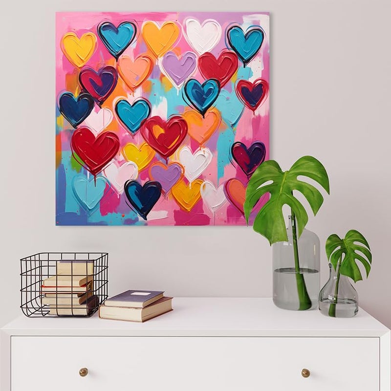 Kunstorner Colorful Heart Graffiti Wall Art Abstract Canvas Paintings Colorful Pictures Modern Abstract Artwork Decor for Office Bedroom Living Room Children's room 24"x24"x 1 Panels - Image 4