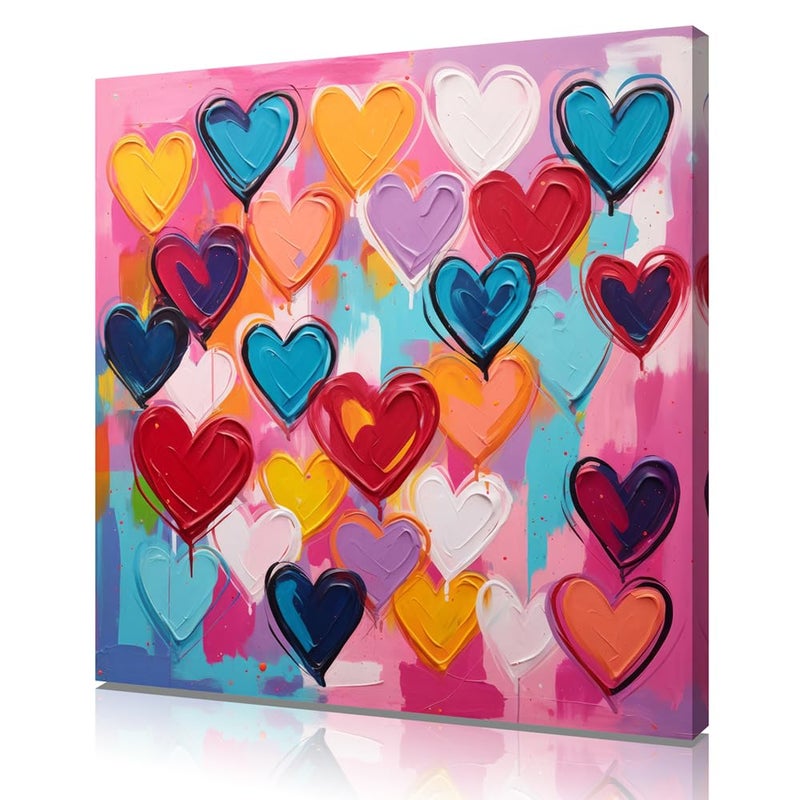 Kunstorner Colorful Heart Graffiti Wall Art Abstract Canvas Paintings Colorful Pictures Modern Abstract Artwork Decor for Office Bedroom Living Room Children's room 24"x24"x 1 Panels - Image 2