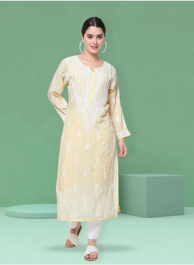 Alaya Women Hand Embroidered Chikankari Cotton Kurta-AL3584