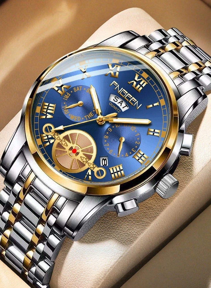 فنجين فجين رجال الساعات أعلى العلامة التجارية الفاخرة أزياء الكوارتز الرجال ووتش التقويم للماء الذهب الصلب الأعمال ساعة اليد - Image 1