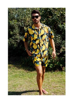Loquat Men's Casual Beach Suit Seaside Holiday Wind Sports Loose Short Sleeve Shirt Beach Shorts Printed Short Sleeve Shirt Suit  - Image 1
