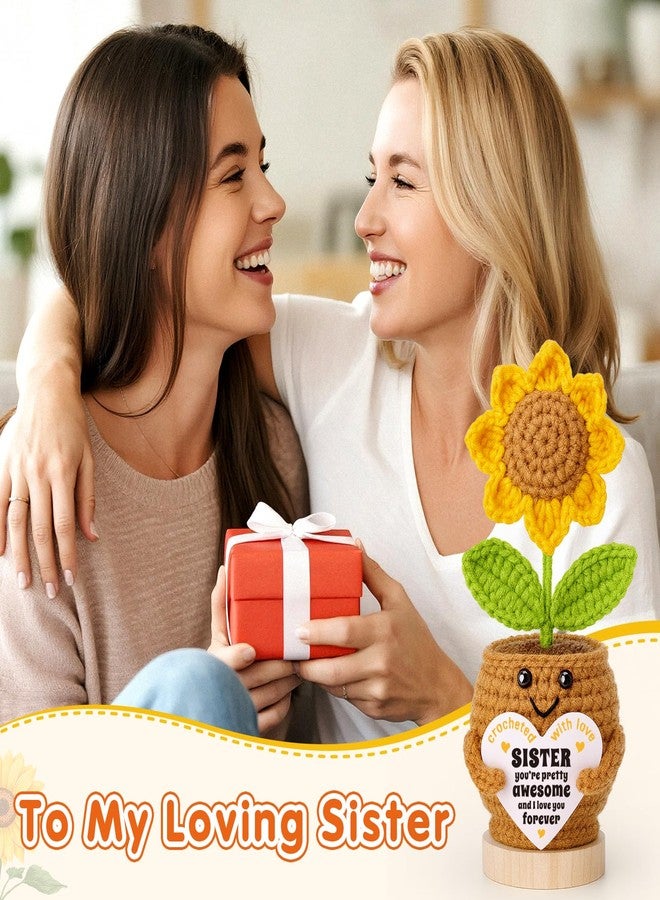IDEGIFT Sister Christmas Birthday Gifts from Sis Brother, Best Sister Ever Gift for Women, Xmas Stocking Stuffer Wedding Gifts for Big Little Sisters in Law, Positive Crochet Sunflower - Image 3