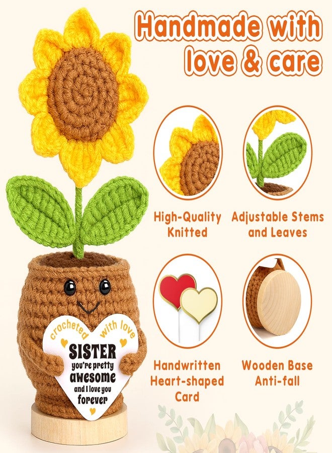 IDEGIFT Sister Christmas Birthday Gifts from Sis Brother, Best Sister Ever Gift for Women, Xmas Stocking Stuffer Wedding Gifts for Big Little Sisters in Law, Positive Crochet Sunflower - Image 2