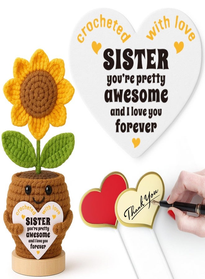 IDEGIFT Sister Christmas Birthday Gifts from Sis Brother, Best Sister Ever Gift for Women, Xmas Stocking Stuffer Wedding Gifts for Big Little Sisters in Law, Positive Crochet Sunflower - Image 1