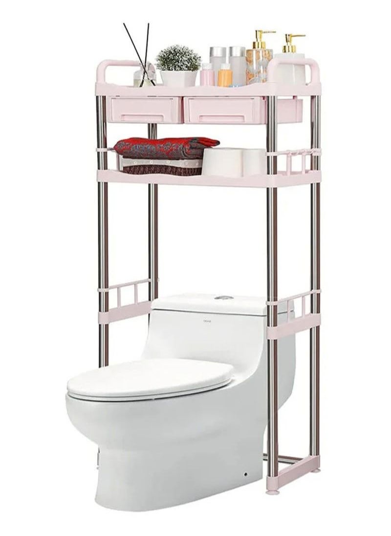Multifunctional Toilet Storage Shelf with 2 Drawers Pink