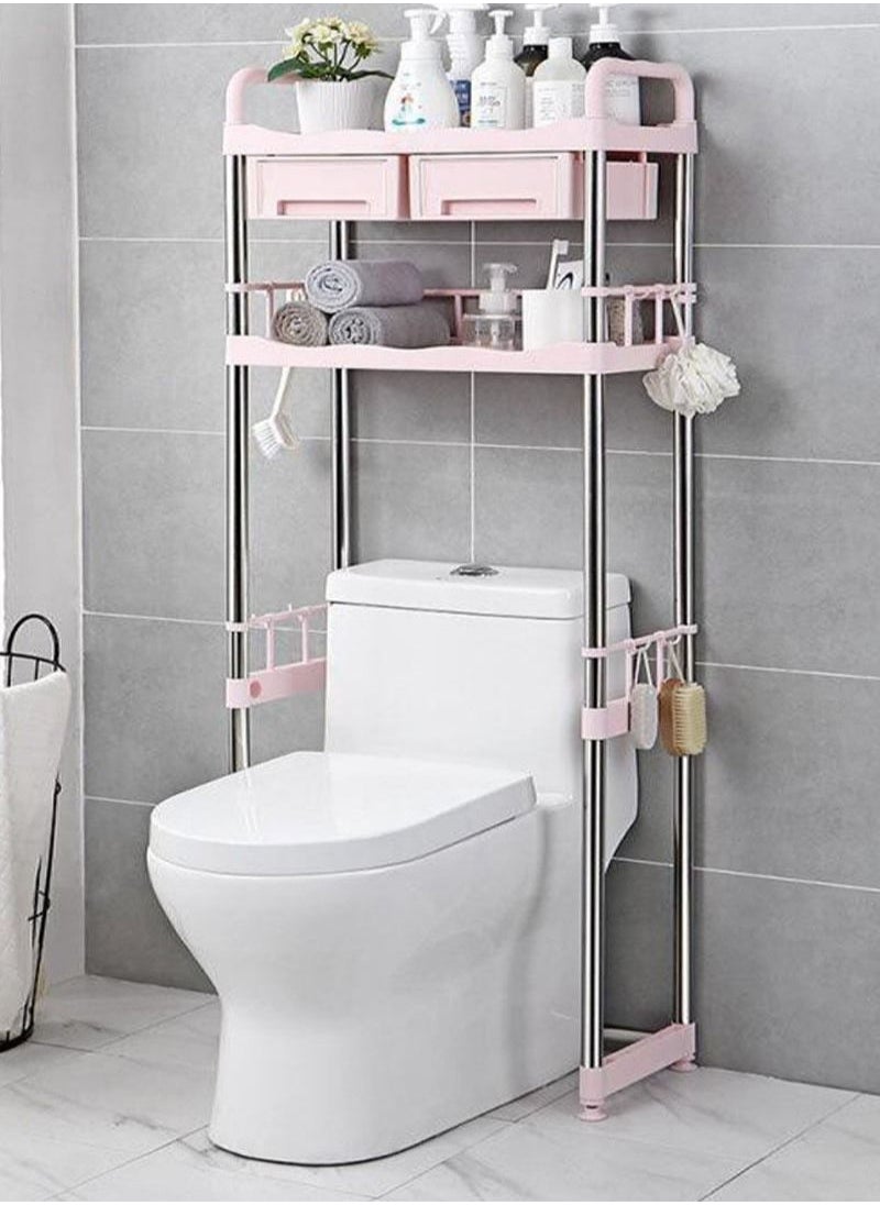 Multifunctional Toilet Storage Shelf with 2 Drawers Pink