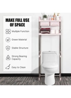 AGD Multifunctional Toilet Storage Shelf with 2 Drawers Pink  - Image 5