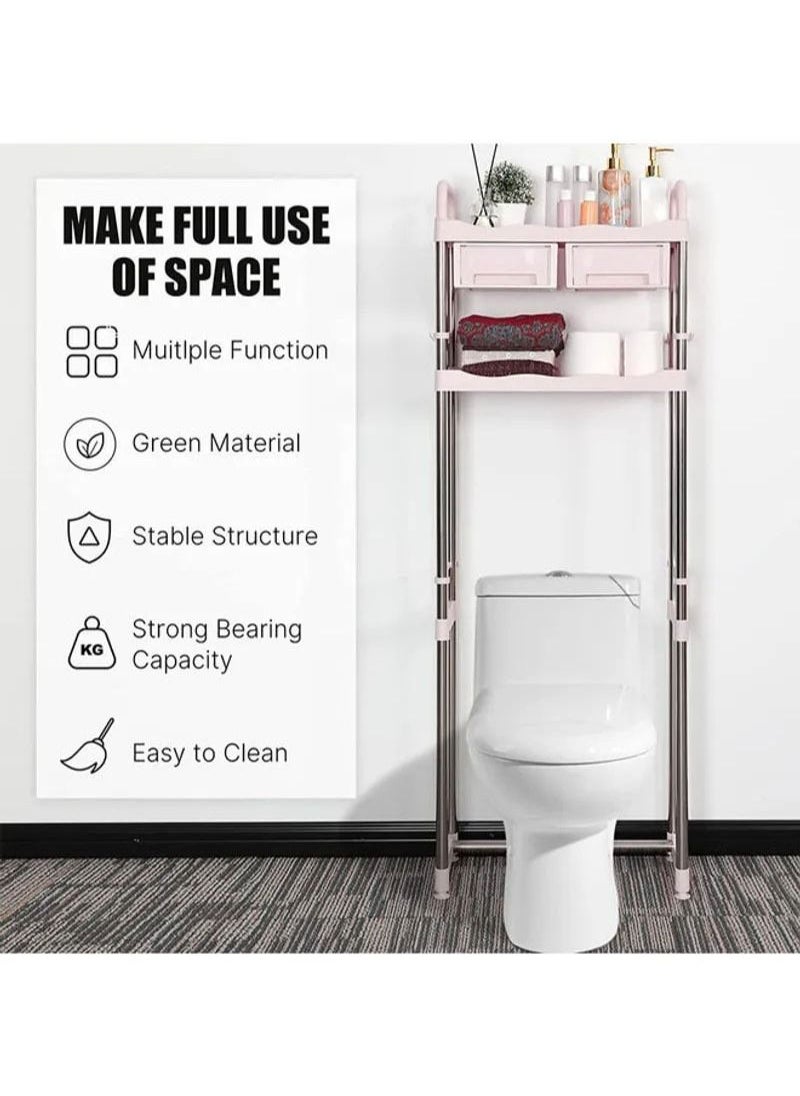 Multifunctional Toilet Storage Shelf with 2 Drawers Pink