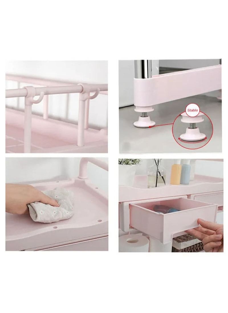 Multifunctional Toilet Storage Shelf with 2 Drawers Pink