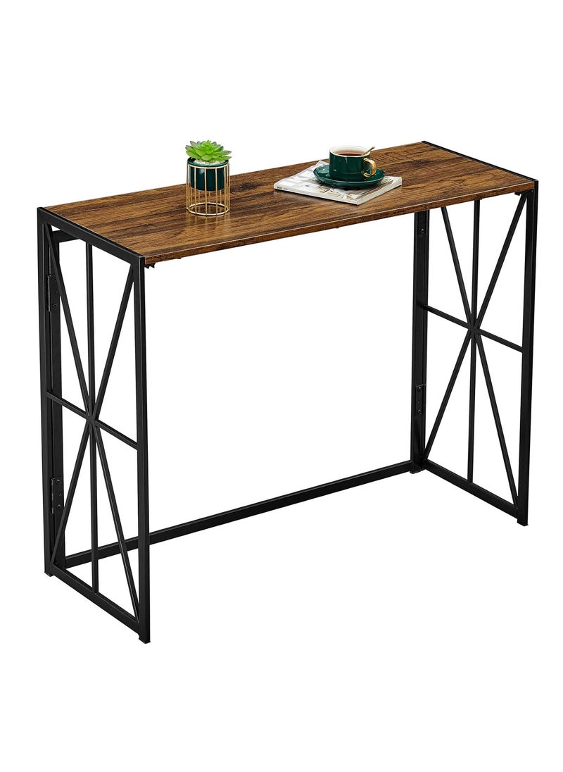 Coavas Coavas Folding Wood Console Table with 40 Inches Metal Frame Walnut Brown No Assembly  - Image 1