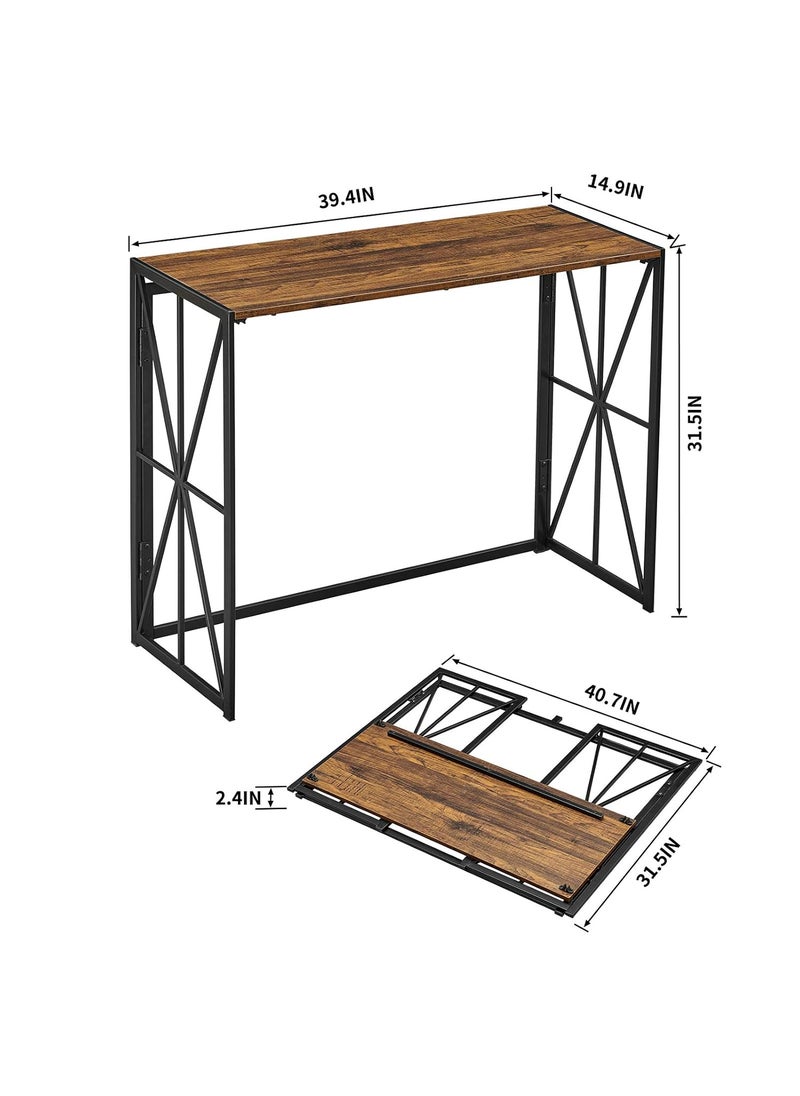 Coavas Coavas Folding Wood Console Table with 40 Inches Metal Frame Walnut Brown No Assembly  - Image 3