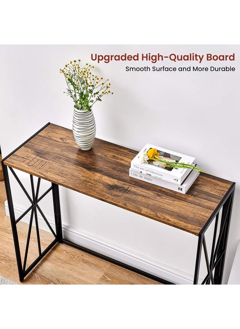 Coavas Coavas Folding Wood Console Table with 40 Inches Metal Frame Walnut Brown No Assembly  - Image 5