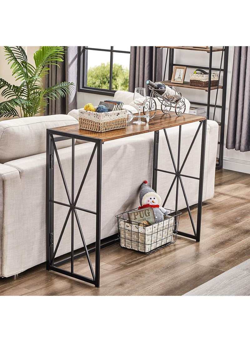 Coavas Coavas Folding Wood Console Table with 40 Inches Metal Frame Walnut Brown No Assembly  - Image 2