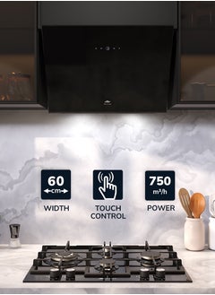 MILLEN 60cm Angled Range Hood Black Glass  - Image 2