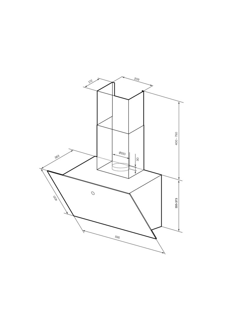 MILLEN - MILLEN 60cm Angled Range Hood - Tempered Black Glass, MKHG 604 BL, 3 Years Warranty - Image 1