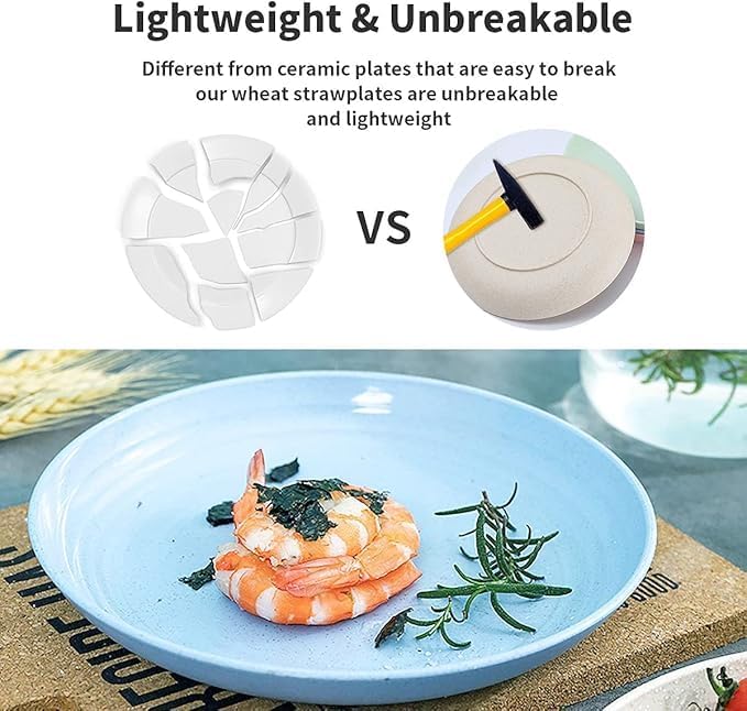 Turbid 8 Inch (8PCS) Deep Dinner Plates Alternative for Plates Microwave and Dishwasher Safe Wheat Straw Plates for Kitchen Unbreakable Kids & Adults with 4 Colors (8, 8 Inch Small) - Image 4