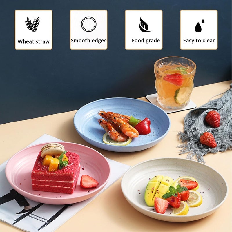 Turbid 8 Inch (8PCS) Deep Dinner Plates Alternative for Plates Microwave and Dishwasher Safe Wheat Straw Plates for Kitchen Unbreakable Kids & Adults with 4 Colors (8, 8 Inch Small) - Image 5