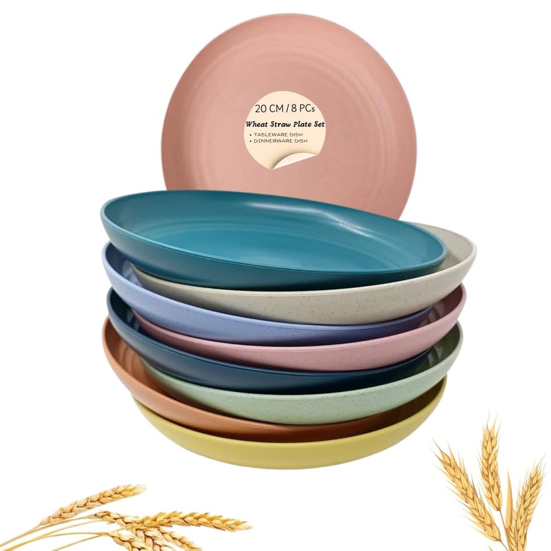 Turbid 8 Inch (8PCS) Deep Dinner Plates Alternative for Plates Microwave and Dishwasher Safe Wheat Straw Plates for Kitchen Unbreakable Kids & Adults with 4 Colors (8, 8 Inch Small) - Image 1