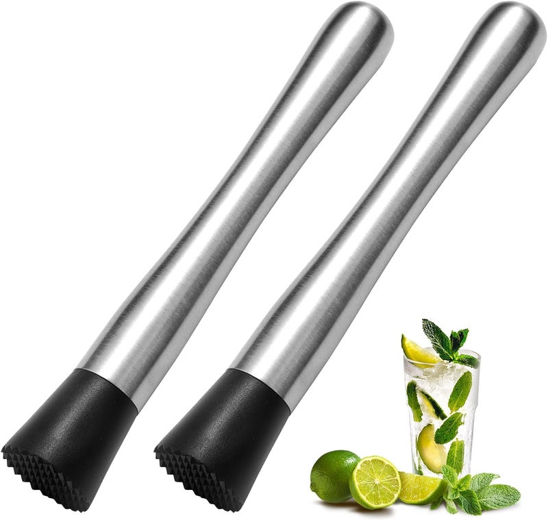 eispap 2Pcs 8 Inch Stainless Steel Cocktail Muddler and Mixing Spoon Home Bar Tool Set - Create Delicious Mojitos Old Fashioned/Mint Julep/Other Fruit Based Drinks (Silver) - Image 1
