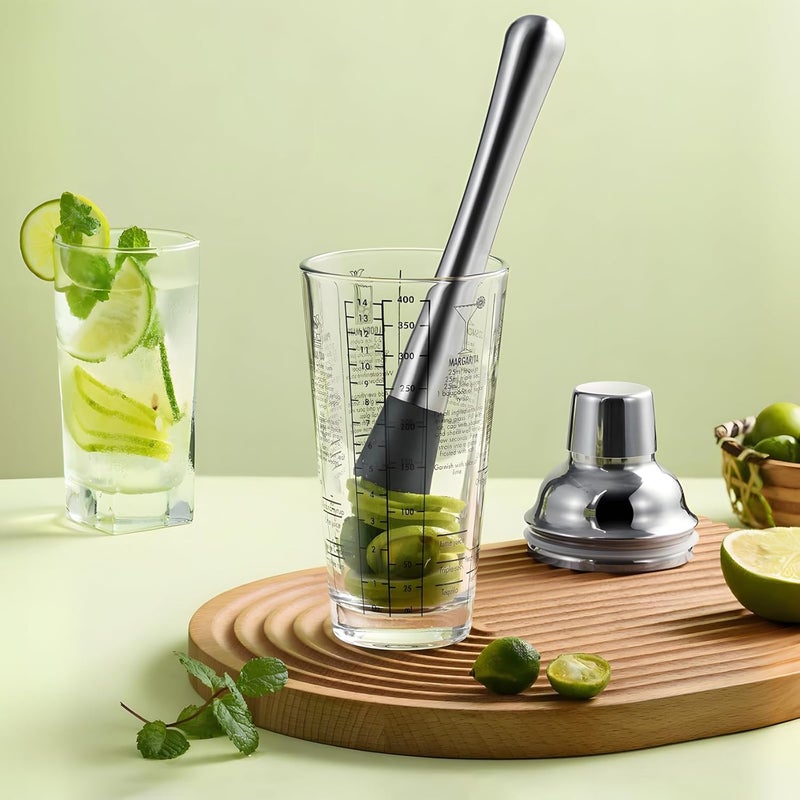 eispap 2Pcs 8 Inch Stainless Steel Cocktail Muddler and Mixing Spoon Home Bar Tool Set - Create Delicious Mojitos Old Fashioned/Mint Julep/Other Fruit Based Drinks (Silver) - Image 3