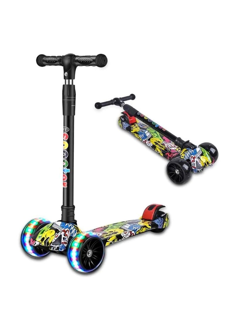 Kids scooter, 3 Wheel Scooter with Flash Wheels and Adjustable Height, Children Kick Scooter for 2-12 Year Kids (Colorful）  - Image 1