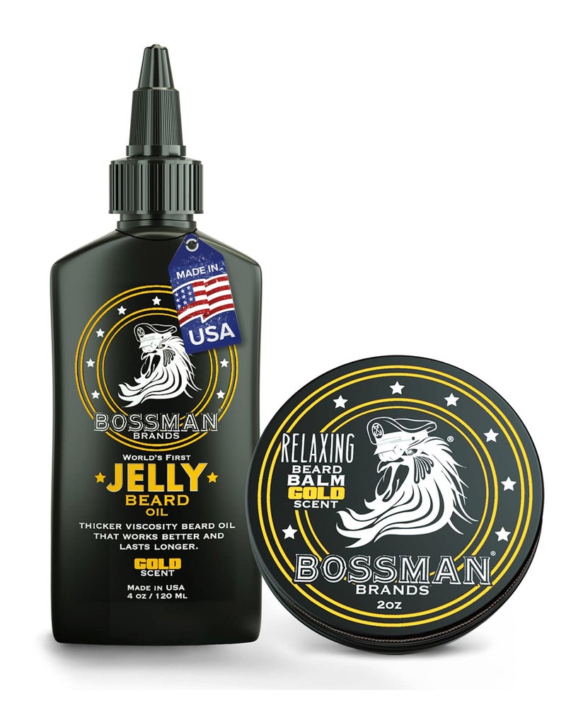 Bossman Jelly Beard Oil for Men Beard Balm for Men Combo Gold Scent